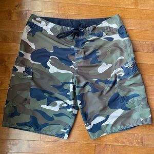 Quiksilver Green and Brown Camo Board Shorts